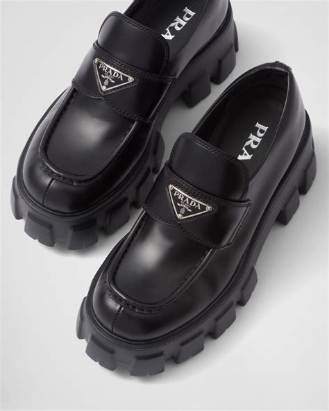 prada black loafers mens|Prada monolith brushed leather loafers.